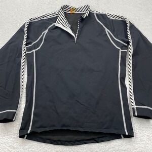 Helly Hansen Mens 1/4 Zip Pullover Black White Striped Trim Athletic Top